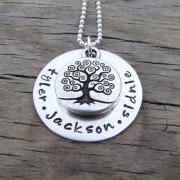 Hand Stamped Family Tree Necklace - Sterling Silver Mommy Necklace - Personalized Family Necklace