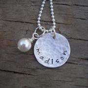 Personalized Hand Stamped Name Necklace - Single Name Sterling Silver Pendant - Rustic Finish