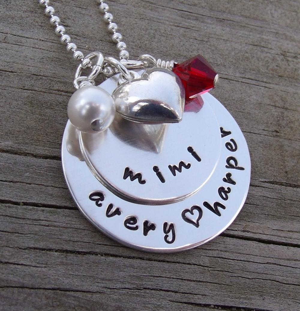 Hand Stamped Grandmother Necklace Sterling Silver Necklace With Birthstones Personalized