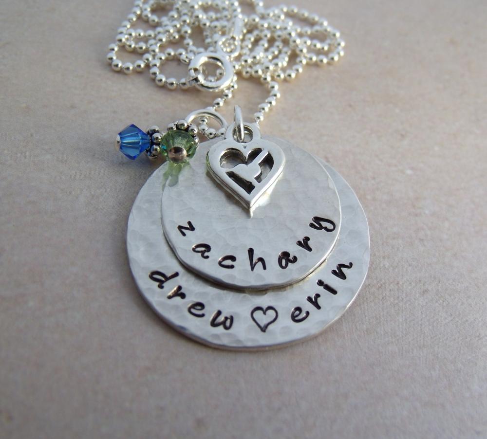 Personalized Mother's Necklace - Hand Stamped Sterling Silver Brag Necklace - Hammered Finish